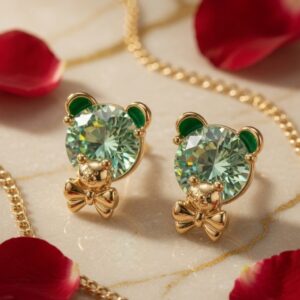 The Heirloom Honey-Bear Emerald &Mint Studs-Gold Finish
