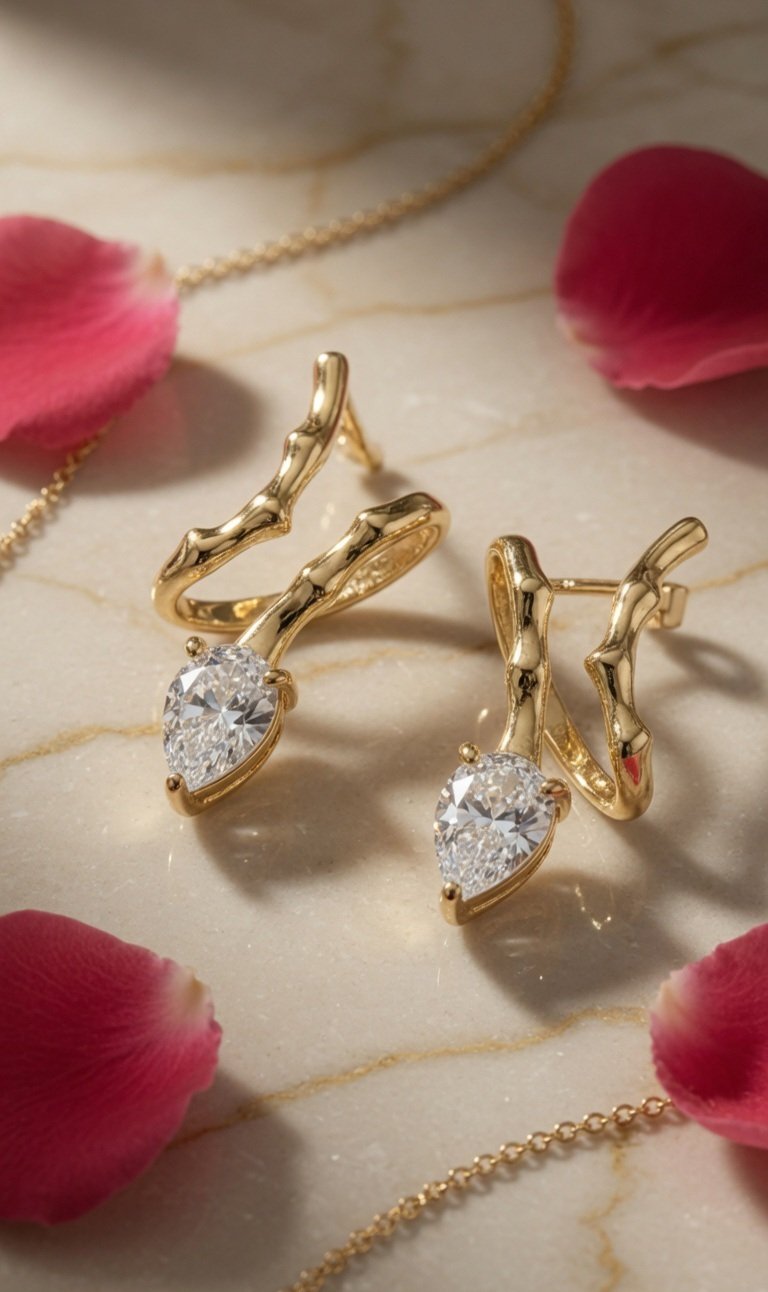 The Serpentine Pear-Cut Studs-Gold Finish