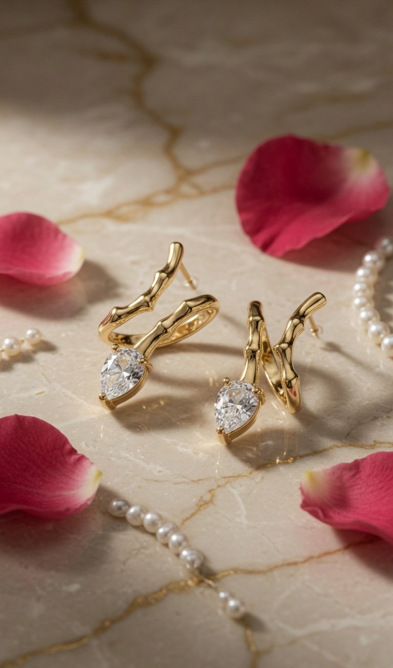 The Serpentine Pear-Cut Studs-Gold Finish - Image 2