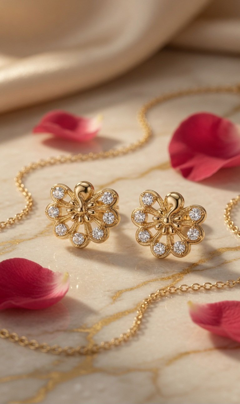 Empress Mayura Diamond-Encrusted Gold Studs-Gold Finish - Image 2