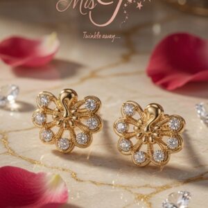 Empress Mayura Diamond-Encrusted Gold Studs-Gold Finish