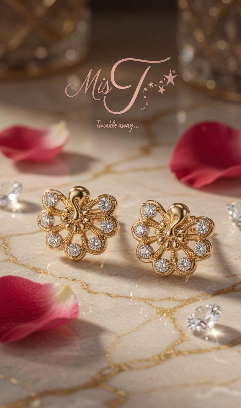 Empress Mayura Diamond-Encrusted Gold Studs-Gold Finish