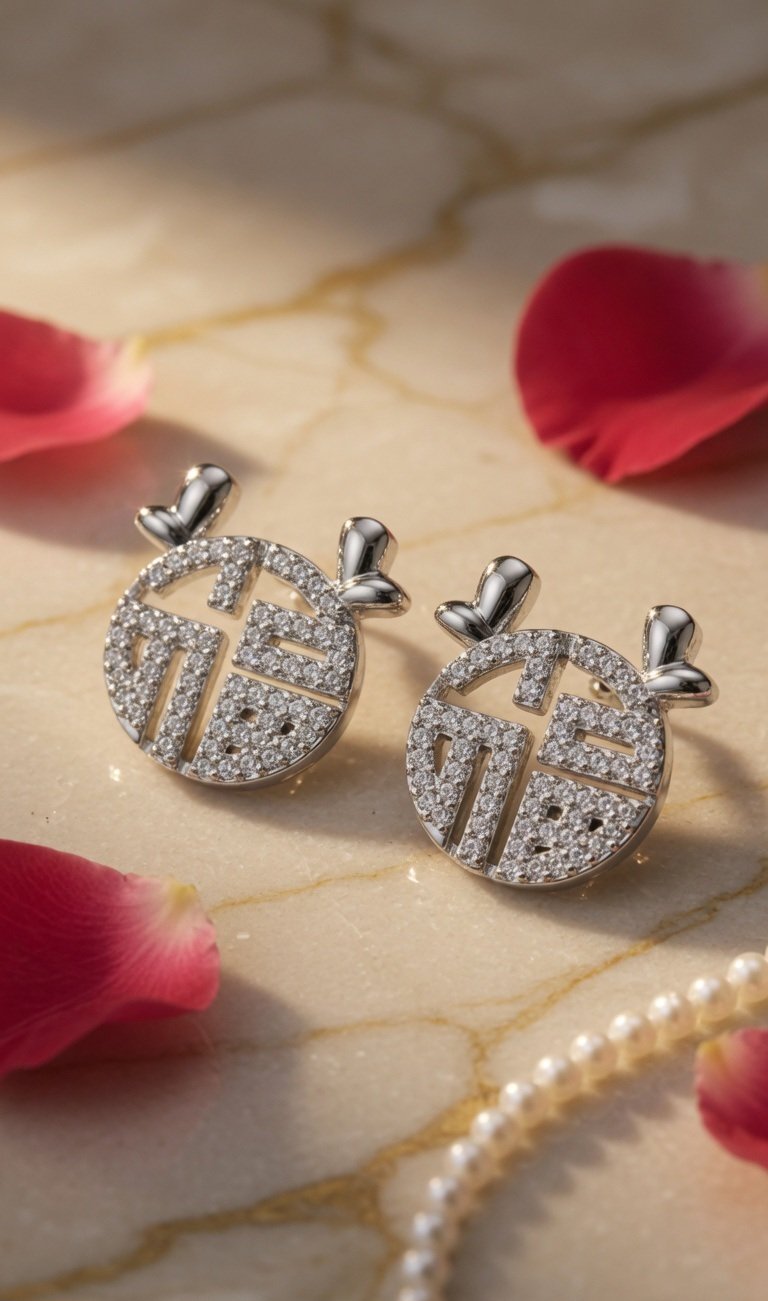 Good Fortune Gilded Circular Studs-Platinum Finish - Image 2