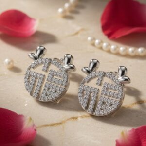 Good Fortune Gilded Circular Studs-Platinum Finish