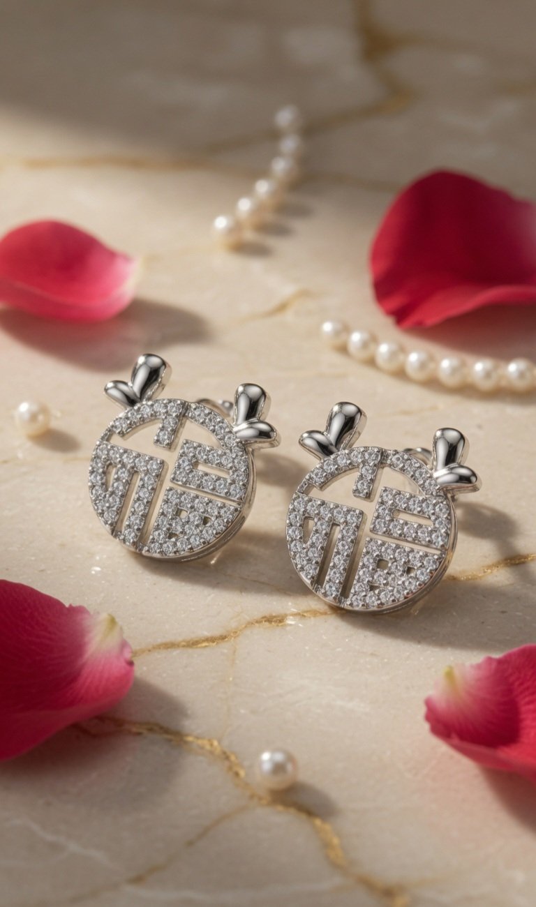 Good Fortune Gilded Circular Studs-Platinum Finish