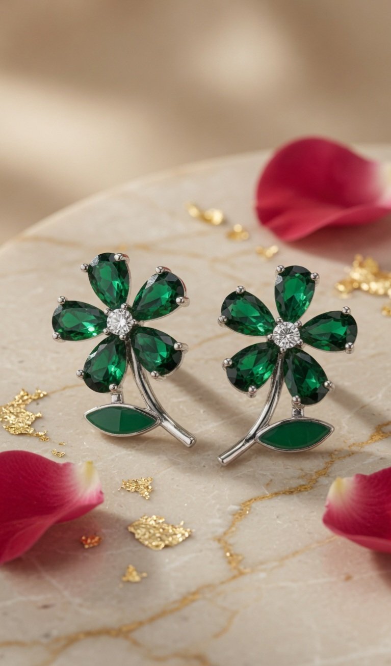 Silver Toned Forest Bloom Studs-Platinum Finish - Image 2