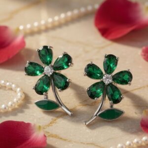 Silver Toned Forest Bloom Studs-Platinum Finish