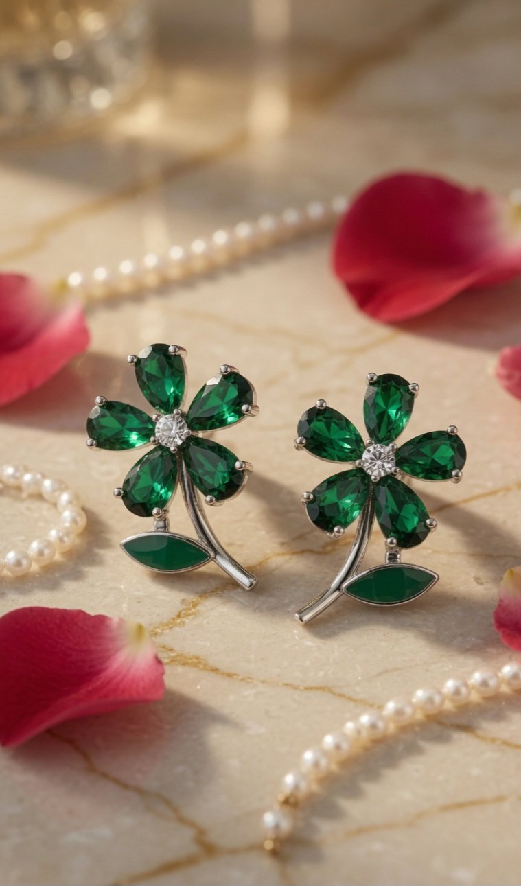 Silver Toned Forest Bloom Studs-Platinum Finish