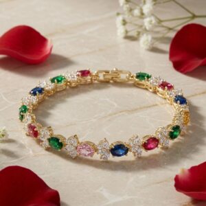 Garden Of Light Rainbow Floral Tennis Bracelet-Gold Finish