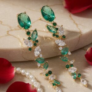 The Zaria Cascading Emerald And Mint Tourmaline Vine Drops Earrings-Gold Finish
