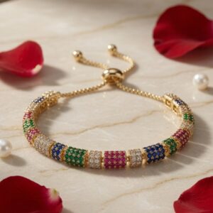 Chroma Pavè Adjustable Clyinder Multi-Colour Barrel Dori Bracelet-Gold Finish