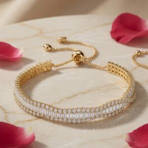 Grand Palais Triple-Row Baguette And Pavè Dori Bracelet-Gold Finish