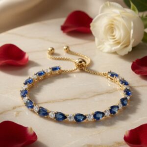 Deep Sea Serende Blue Oval Dori Bracelet-Gold Finish
