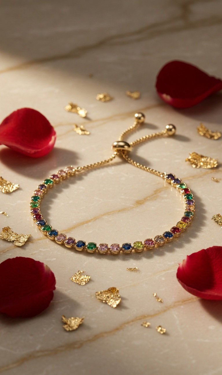 Chroma Spectrum Adjustable Multi-Gemstone Dori Bracelet-Gold Finish - Image 2