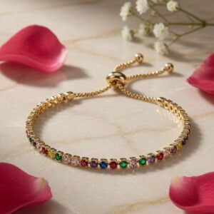 Chroma Spectrum Adjustable Multi-Gemstone Dori Bracelet-Gold Finish
