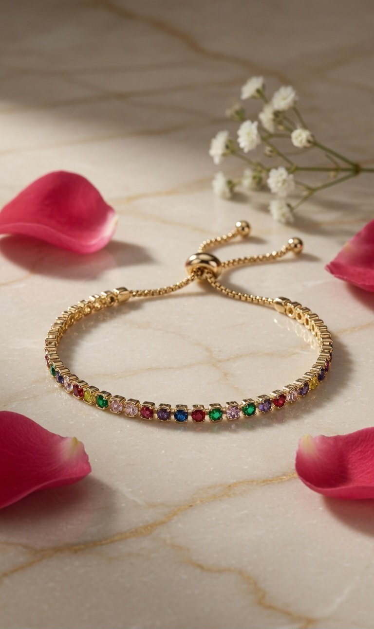 Chroma Spectrum Adjustable Multi-Gemstone Dori Bracelet-Gold Finish