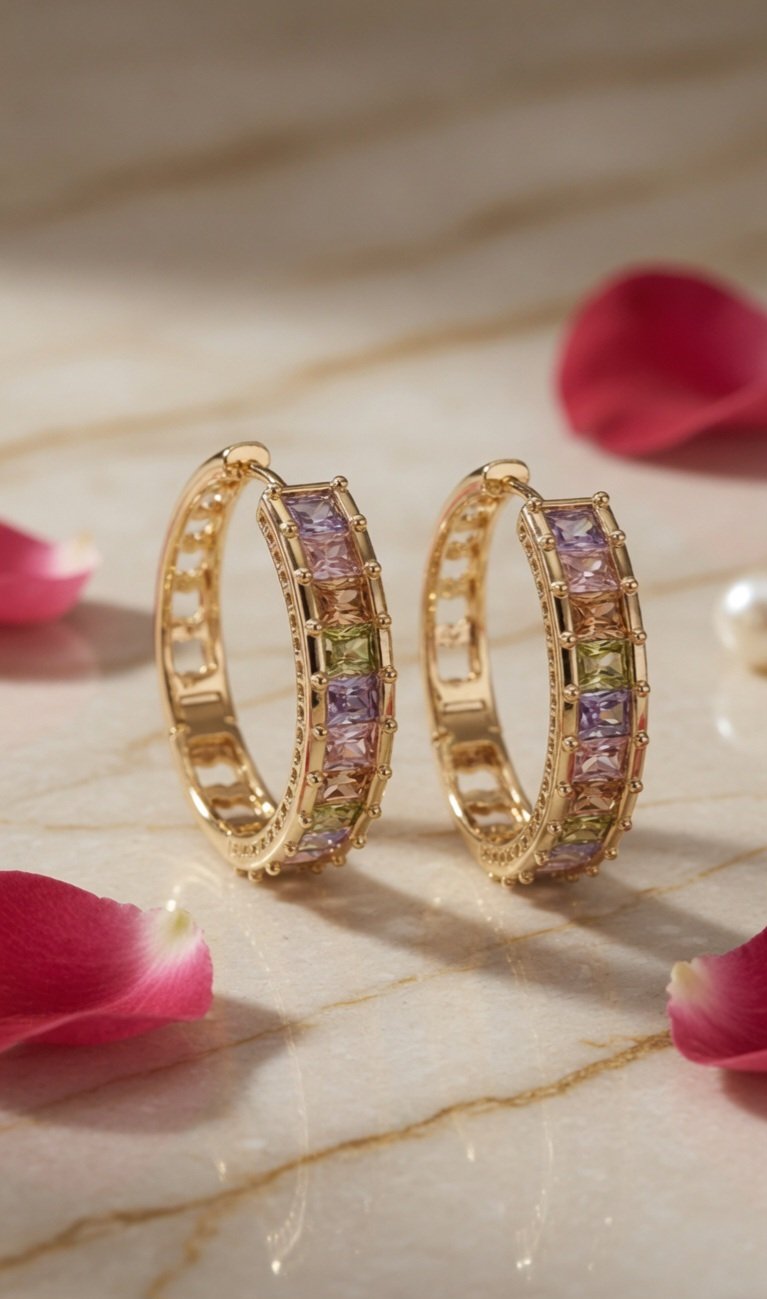 The Prism Pastel Rainbow Gold Hoops-Gold Finish - Image 2