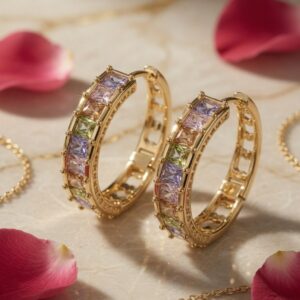 The Prism Pastel Rainbow Gold Hoops-Gold Finish