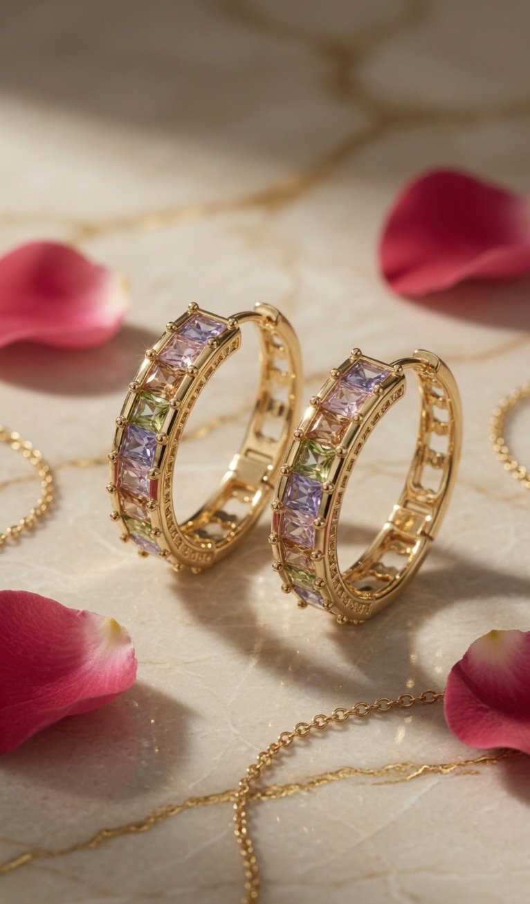 The Prism Pastel Rainbow Gold Hoops-Gold Finish