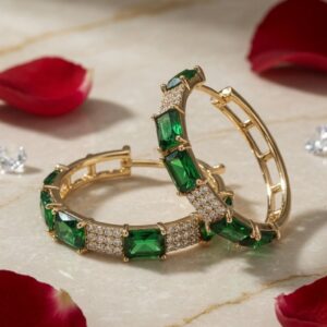 The Emerald Regent Baguette Hoops-Gold Finish