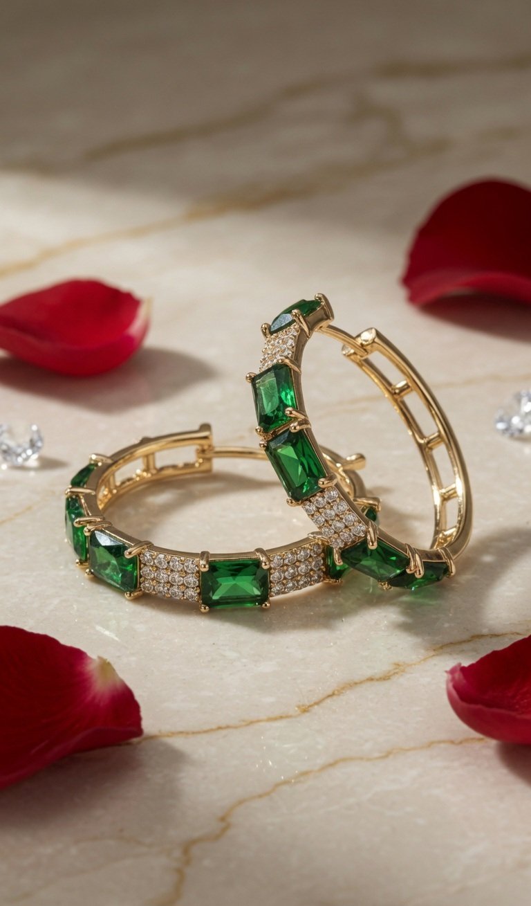 The Emerald Regent Baguette Hoops-Gold Finish