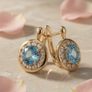 The Serenity Blue Muse Halo Hoops-Gold Finish