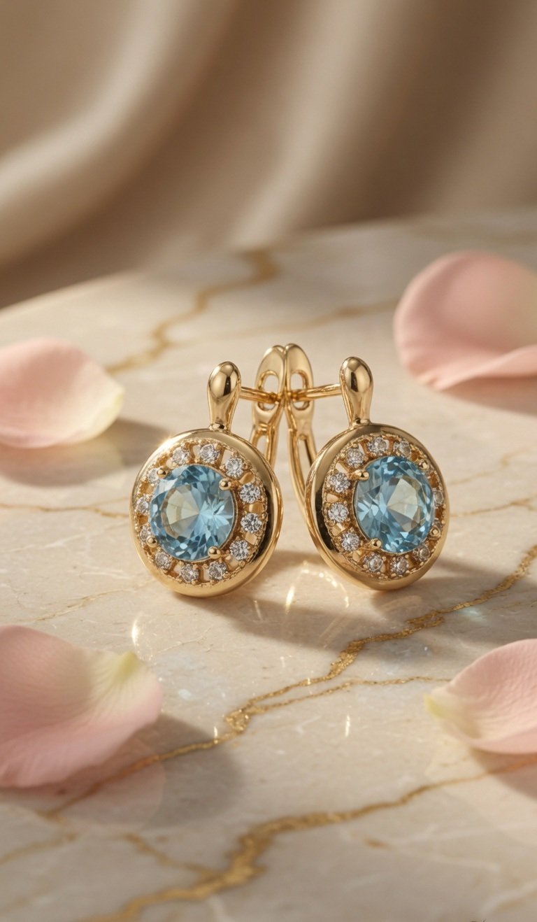 The Serenity Blue Muse Halo Hoops-Gold Finish - Image 2