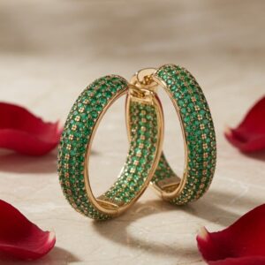 The Empress Green Spinel Bold Full Circle Hoops-Gold Finish