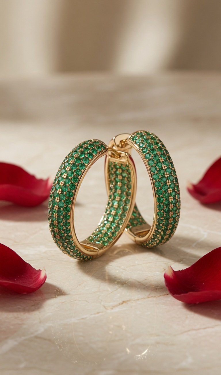 The Empress Green Spinel Bold Full Circle Hoops-Gold Finish