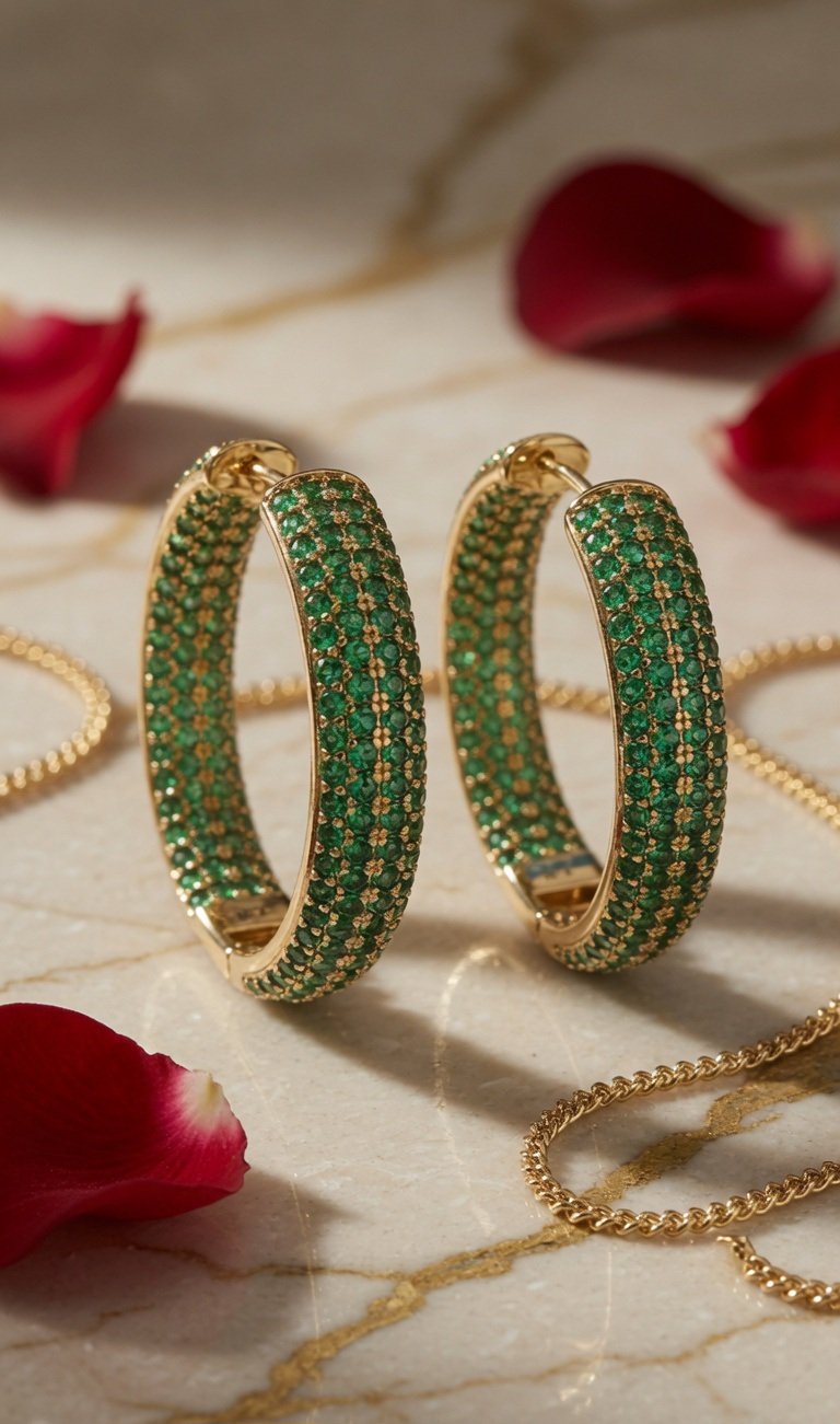 The Empress Green Spinel Bold Full Circle Hoops-Gold Finish - Image 2