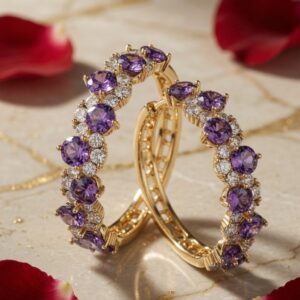 The Isabella Vintage-Style Purple Hoops-Gold Finish