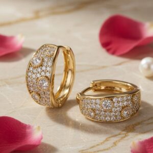 Gold Pavè Huggie Hoop Earrings-Gold Finish