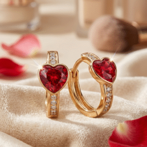 Eternal Flame Ruby Heart-Cut Hoops-Gold Finish