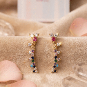 Spectrum Pavè Rainbow Multi-Stone Crawler Earrings-Gold Finish