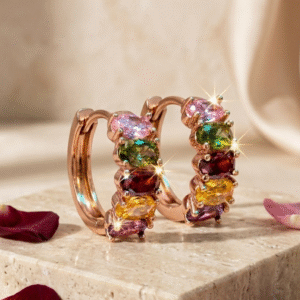 Prism Rose Gold Multi-Gemstone Huggie Hoop-Rose Gold Finish