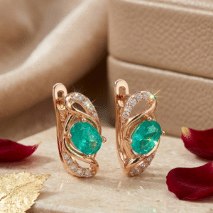 Aurora Pavè-Set Green Oval Hoops-Gold Finish