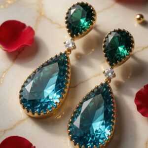Ocean Emerald Teardrop Earrings-Gold Finish