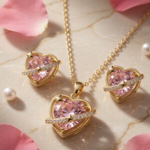 Cupid Glow Pink Heart Love Pendant-Gold Finish