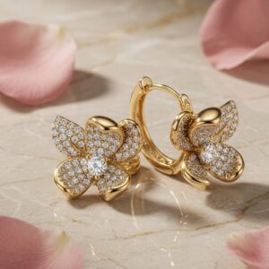 The Stella Marquise-Cut Starburst Huggies Hoops-Gold Finish