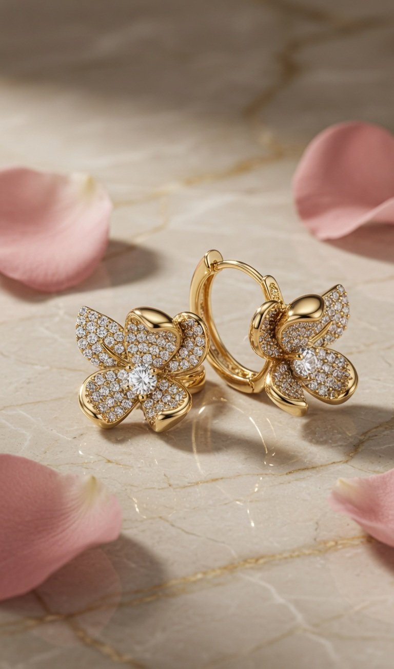 The Stella Marquise-Cut Starburst Huggies Hoops-Gold Finish