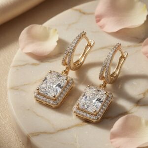 The Sovereign Ice Square-Cut Diamond-Style Hoops-Gold Finish