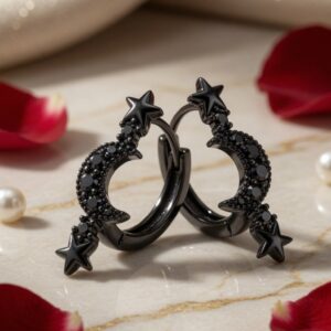 The Nocturnal Crescent Black Diamond-Style Hoops-Black Rhodium Finish