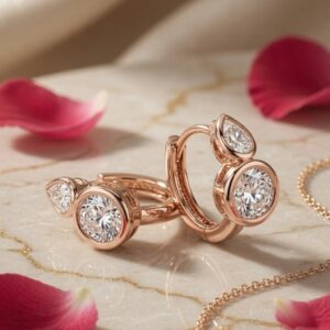 The Seraphina Bezel-Set Pear And Round Huggie Hoops-Gold Finish