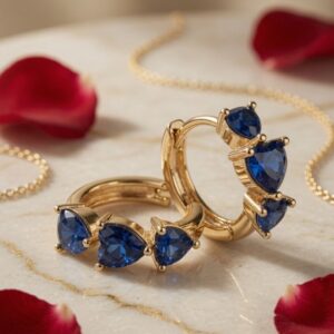 The Azure Valentine Sapphire Heart Hoops-Gold Finish