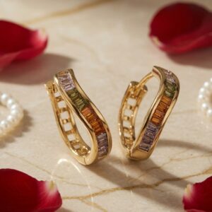 The Sienna Gradient Baguette Twist Hoops-Gold Finish