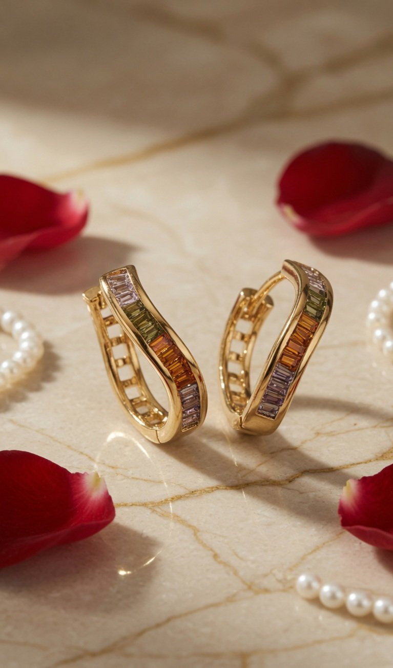 The Sienna Gradient Baguette Twist Hoops-Gold Finish