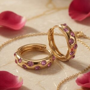 The Rosè Flush-Set Pink Sapphire Hoops-Gold Finish