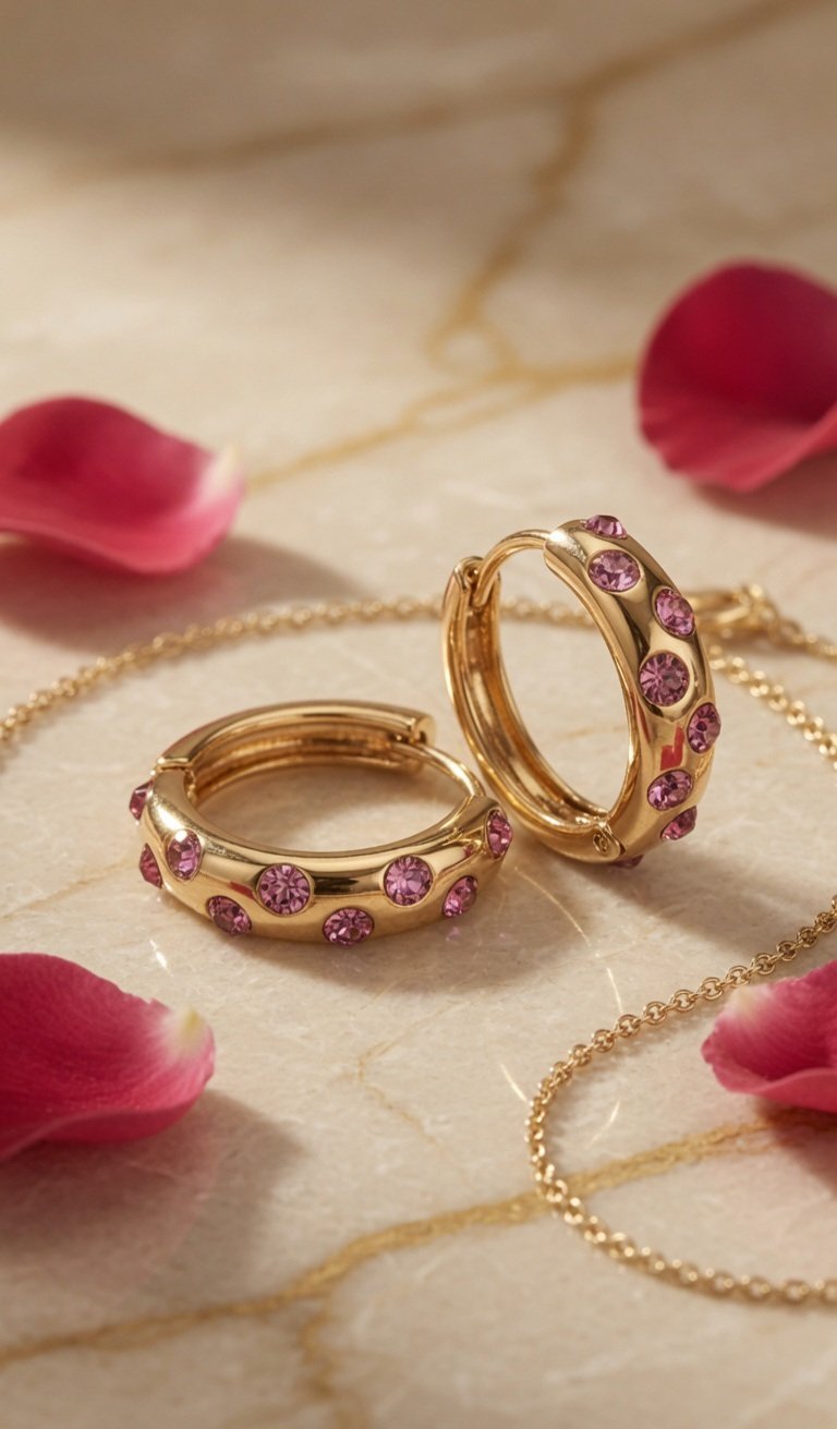 The Rosè Flush-Set Pink Sapphire Hoops-Gold Finish