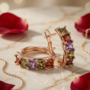 The Prism Royal Multi-Colour Stone Hoops-Gold Finish
