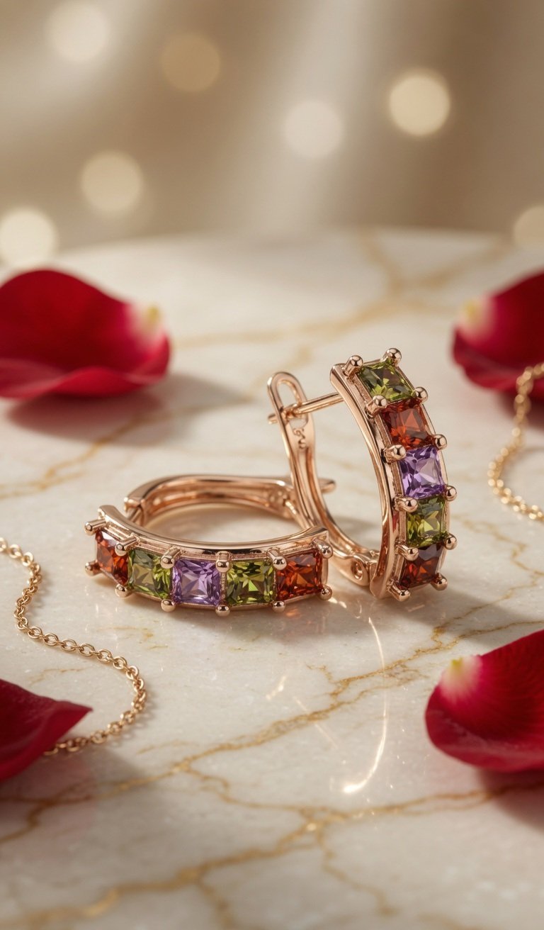 The Prism Royal Multi-Colour Stone Hoops-Gold Finish